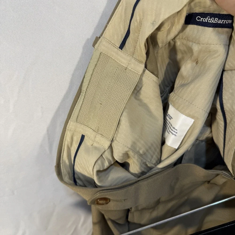 Croft & Barrow Pants Mens 38x29 Tan Khaki Half Elastic‎ Stretch Dress Casual NEW